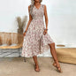 Women Floral Smocking Ruffled Slim Sleeveless Maxi Dress Spring Summer Women Design Long Tiered Dress Dress No Belt