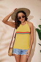 Spring Summer Women Clothing Rainbow Color Blocking Halter Top Backless Knitted Lace Up Vest Women