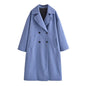 Winter Collared Double Breasted Solid Color Loose Woolen Coat Women