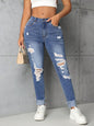 Women Clothing Trendy Thin Looking Ripped Straight Skinny Denim Trousers