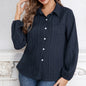 Blue Striped Polo Collar Shirt Women Loose Slimming Casual Shirt Autumn Top