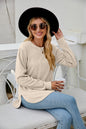 Women Clothing Autumn Winter Round Neck Irregular Asymmetric Hem Long Sleeve T  Loose Casual Top Sweatshirt