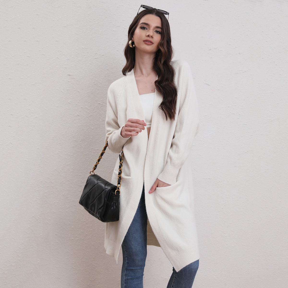 Women Clothing Women Knitted Mid Length Cardigan Autumn Winter Casual Sweater Coat