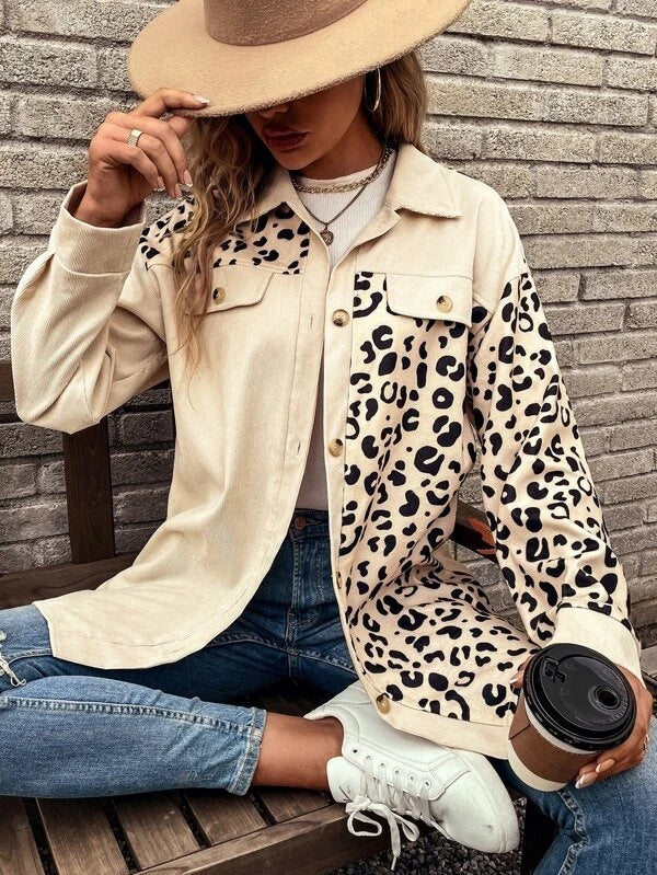 Cardigan Top Women Autumn Winter Leopard Print Single Breasted Mid Length Jacket Shacket Women