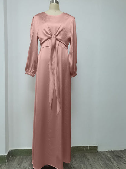 Soft Waist-Controlled Lace-up Two-Way Dress  Dubai Elegant Satin Dress