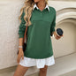 Autumn Winter Women Clothes Casual Loose Pockets Stitching Polo Collar Sweater Dress