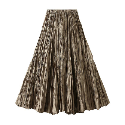 Spring Adult Lady like Woman High Grade Pleated Skirt Loose Slimming Expansion Skirt Casual All Matching A line Skirt