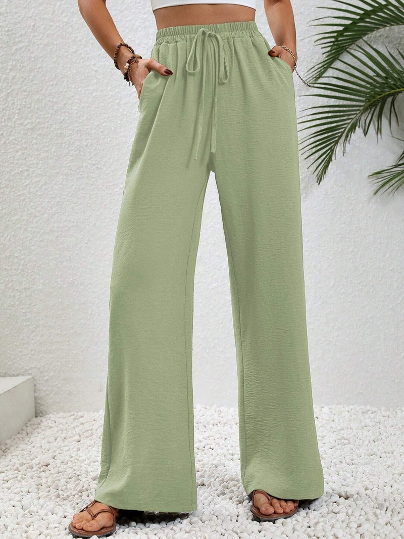 Women Clothing Spring Summer Solid Color Mop Wide Leg Pants Casual Pants