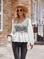 Autumn Winter Women Casual Solid Color V neck Stitching Long Sleeved Top for Women
