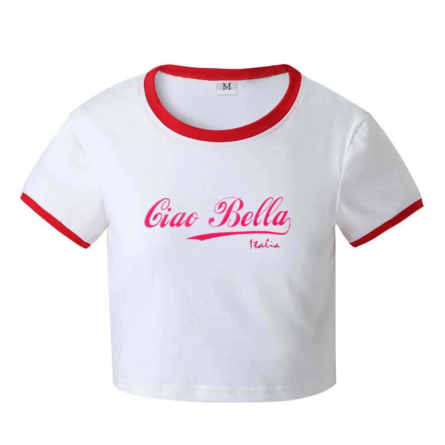 Women Clothing Summer New Celebrity Ciao Bella Short Slim-Fit Short-Sleeved T shirt for Women