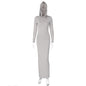 Women  Clothing Summer Slim Fit Hood Back Slit Solid Color Dress