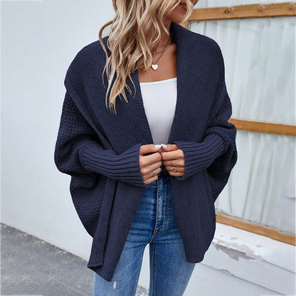 Autumn Winter Women Knitted Sweater Solid Color Batwing Sleeve Sweater Cardigan Coat Women