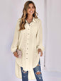 Autumn Winter Women Casual Solid Color Loose Long Collared Shirt Women