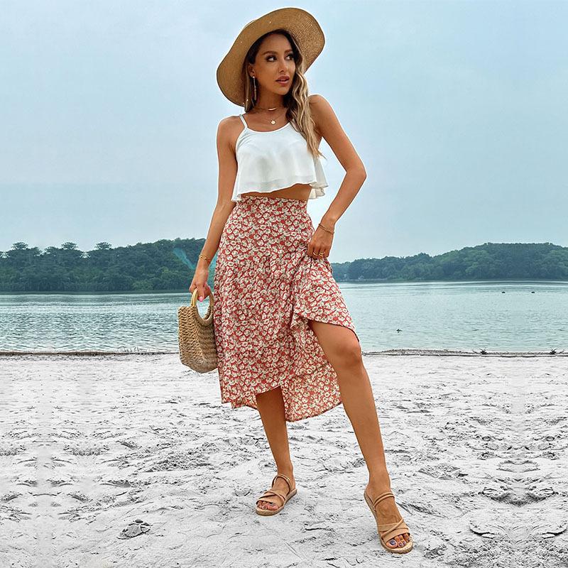 Summer Fashion Skirt Irregular Asymmetric Pattern Print Skirt