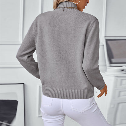 Solid Color Half Collar Pullover Women Sweater Autumn Winter Casual Long Sleeved Sweater Women