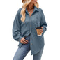 Women Autumn Winter Casual Loose Pockets Waffle Shirt