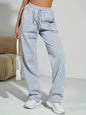 Gray Sports Pants Women High Waist Slimming Drooping Straight Lace Up Sweatpants Women