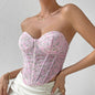 Sexy Mesh See through Shaped Chest Wrapped Steel Ring Boning Corset Waist Tied Vest Women