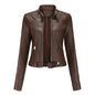 New Leather Coat Women Short Jacket Spring Autumn Stand Collar Lady Leather Jacket  Women Clothing Thin Leather Coat