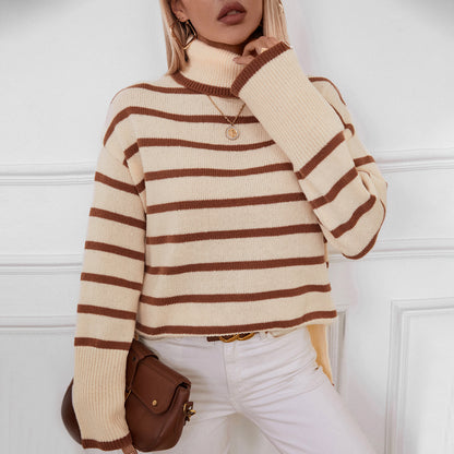 Winter Knitting Pullover Collared Office Striped Women Clothing Sweater Women