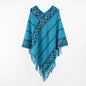 Retro Ethnic Shawl Women Pullover Cape Travel Wear Outer Wear Tassel Cape Knitted Coat