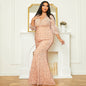 Plus Size Women Long Wedding Party Cocktail Light Luxury Sequined Evening Dress