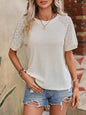 Women Clothing Top Lace Patchwork Round Neck T shirt