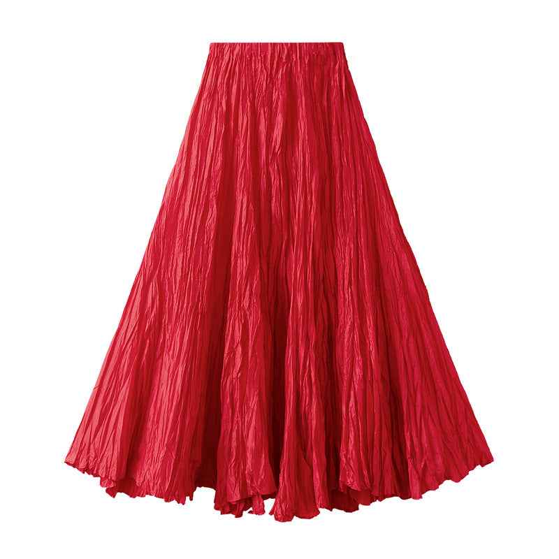 Spring Adult Lady like Woman High Grade Pleated Skirt Loose Slimming Expansion Skirt Casual All Matching A line Skirt