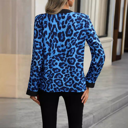 Women Clothing Spring Autumn V Neck Leopard Print Long Sleeve Women Shirt