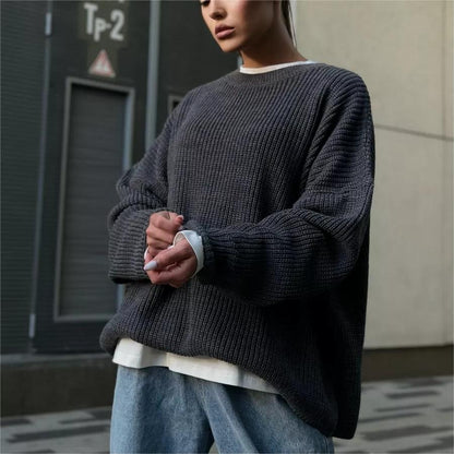 Solid Color round Neck Sweater Spring Autumn Loose Sweater Pullover Sweater for Women