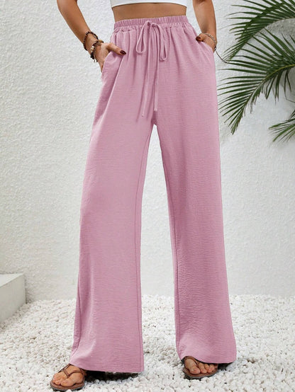 Women Clothing Spring Summer Solid Color Mop Wide Leg Pants Casual Pants