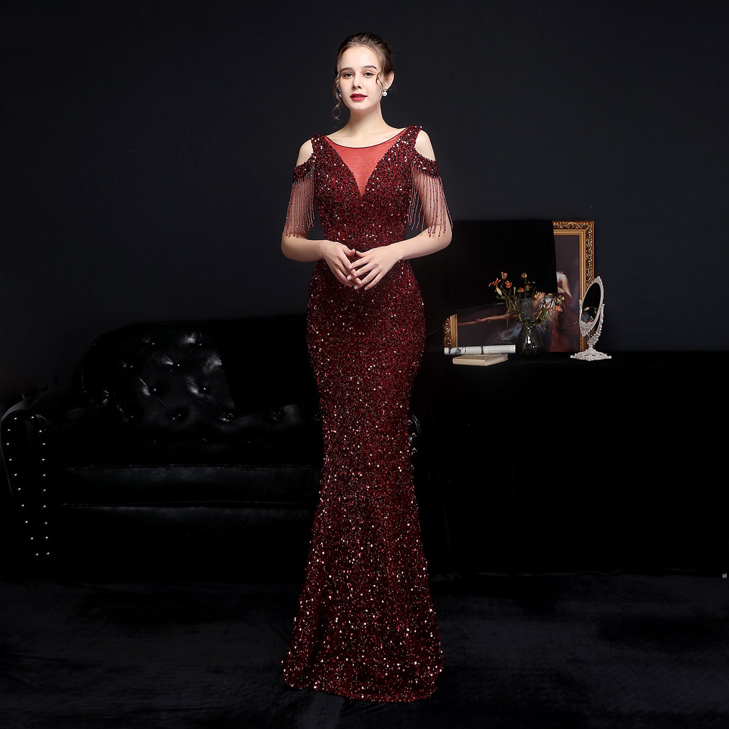 Colorful Sequin Toast Dress Bride Long Appreciation Dinner Slim Fit Fishtail WeddingDress