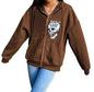 Spring Autumn Casual Hoodie Halloween Skull Print Pullover Double Hooded Top Women