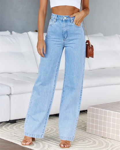 Jeans Women Stretchy Wide Leg Denim Trousers Wash Jeans