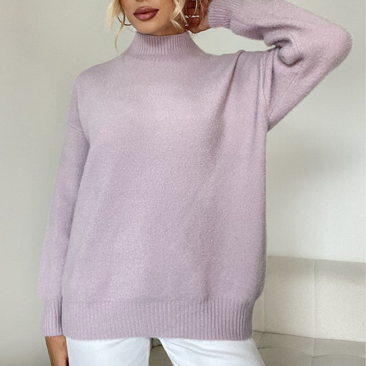 Women Clothing Classic Solid Color Top Loose Casual Sweater