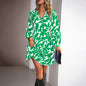 Women Clothing Autumn Winter Casual Printed V neck Dress