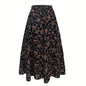 Elastic Waist Print A Line Skirt Women Office Elegant Floral Pleated Skirt Women Clothing Skirts