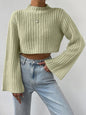 Autumn Winter Solid Color High Waist Short Bell Sleeve Half Turtleneck Pullover Sweater for Women