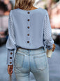 Fall Winter Solid Color round Neck Button Long Sleeve Blouse Top