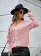 Spring Autumn V Neck Single Breasted Long Sleeved Knitted Cardigan Women Solid Color All Matching Coat