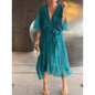 Women Clothing Solid Color Tied Maxi Dress Batwing Sleeve Irregular Asymmetric Dress