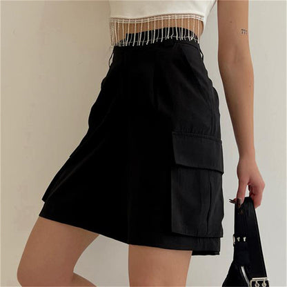 Women Summer Bellows Pocket Shorts Women Straight Loose Casual A  line Shorts