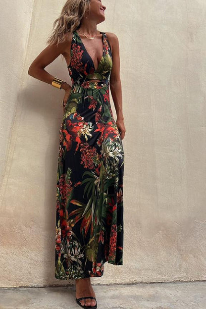 Sexy Printed Sling Holiday Dress Women Dress