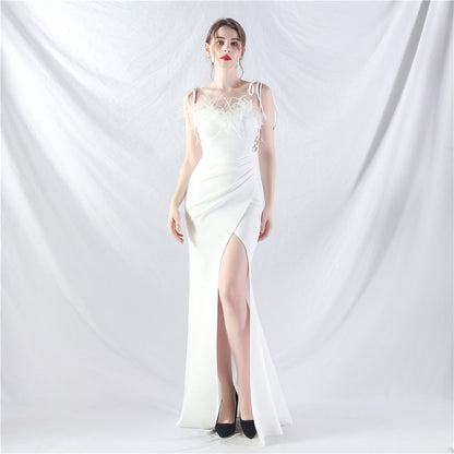 Double Binding Waist Shaping Beltloop Adjustable Satin Evening Dress