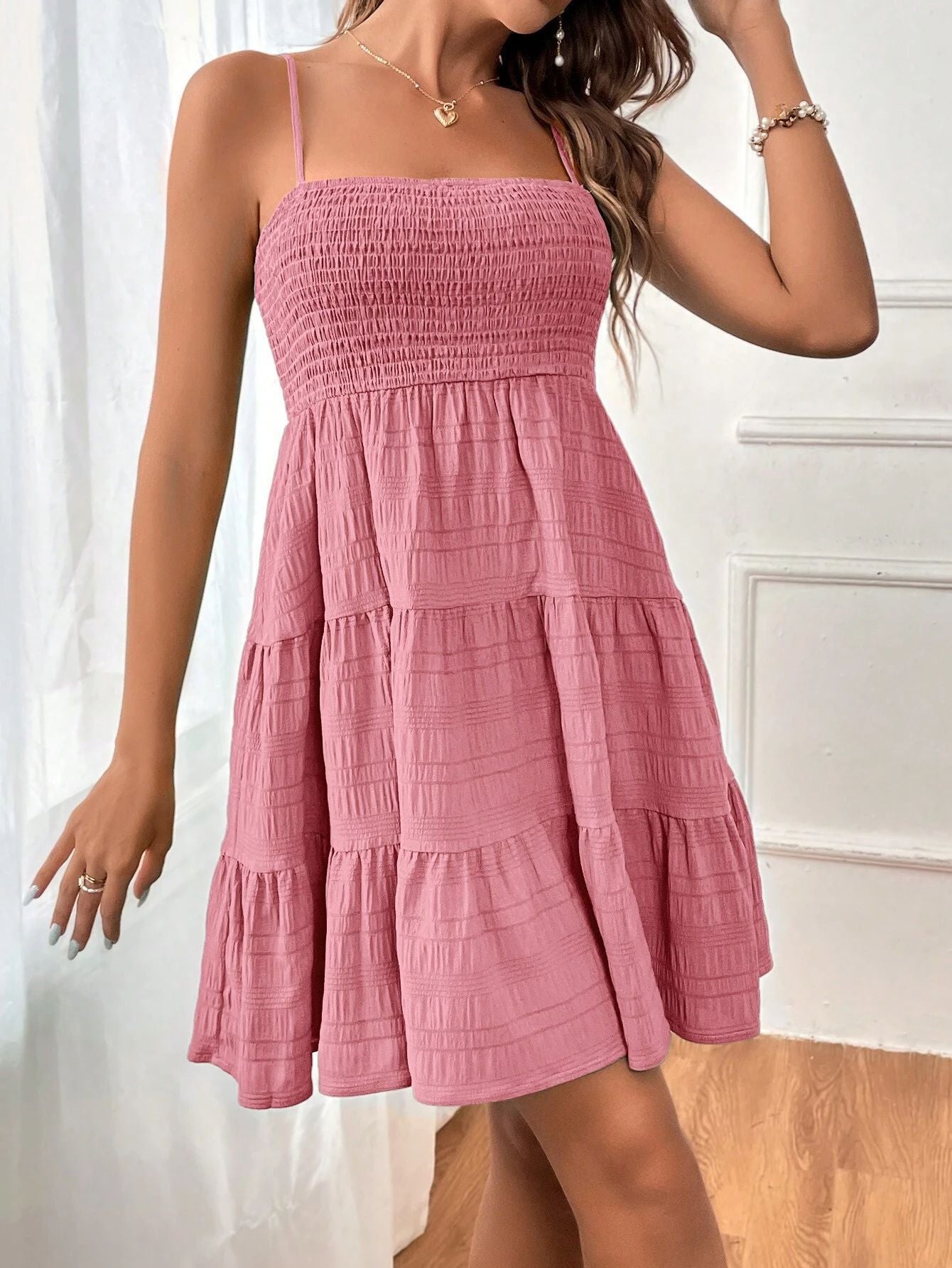 Women Clothing Summer off Neck Camisole Solid Color All Matching Texture Dress