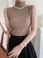 Elegant Half Turtleneck Knitted Vest Women Autumn Winter Inner Wear Bandage Sleeveless Top