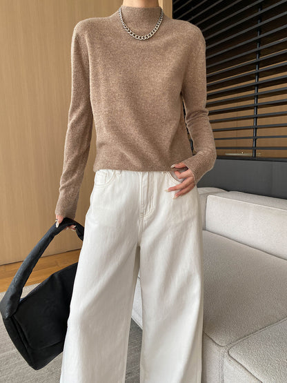 Light Soft Comfort Full Wool French Smoke Tube Half Turtleneck Sweater Bottoming Sweater