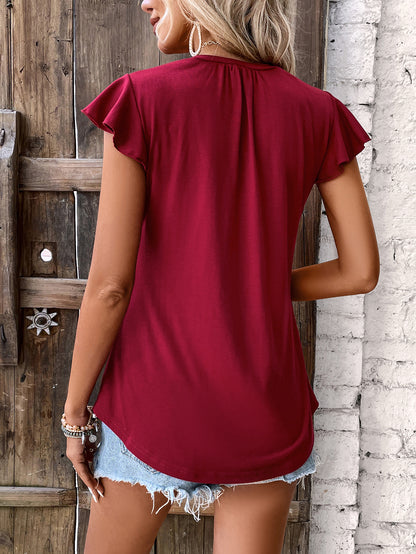 Women Clothing V neck Solid Color Short Sleeve T shirt Top Spring Summer