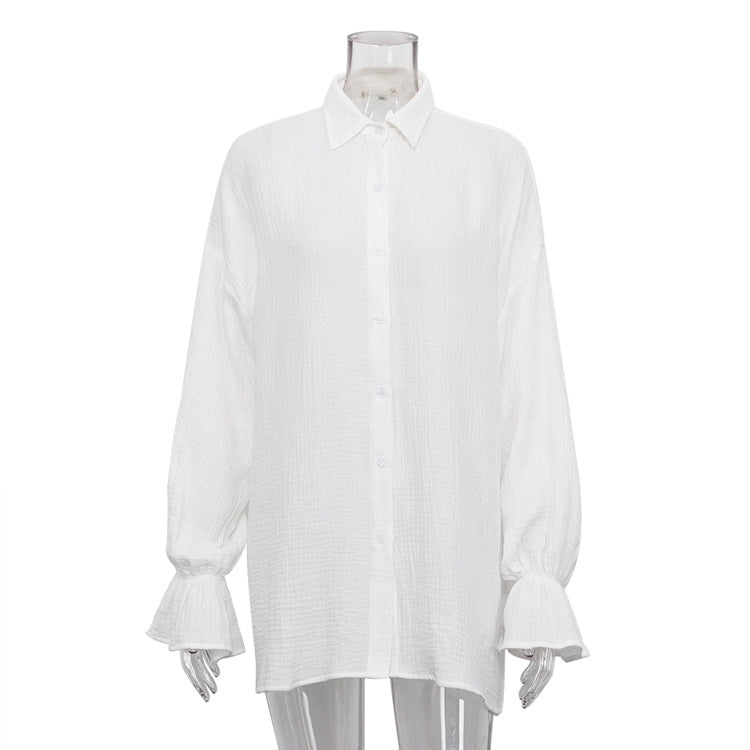 Autumn Flared Sleeves Long Sleeves Shirt Full Casual Niche White Shirt for Women