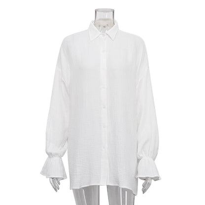 Autumn Flared Sleeves Long Sleeves Shirt Full Casual Niche White Shirt for Women